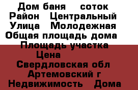 Дом баня 10 соток › Район ­ Центральный › Улица ­ Молодежная › Общая площадь дома ­ 35 › Площадь участка ­ 10 › Цена ­ 250 000 - Свердловская обл., Артемовский г. Недвижимость » Дома, коттеджи, дачи продажа   